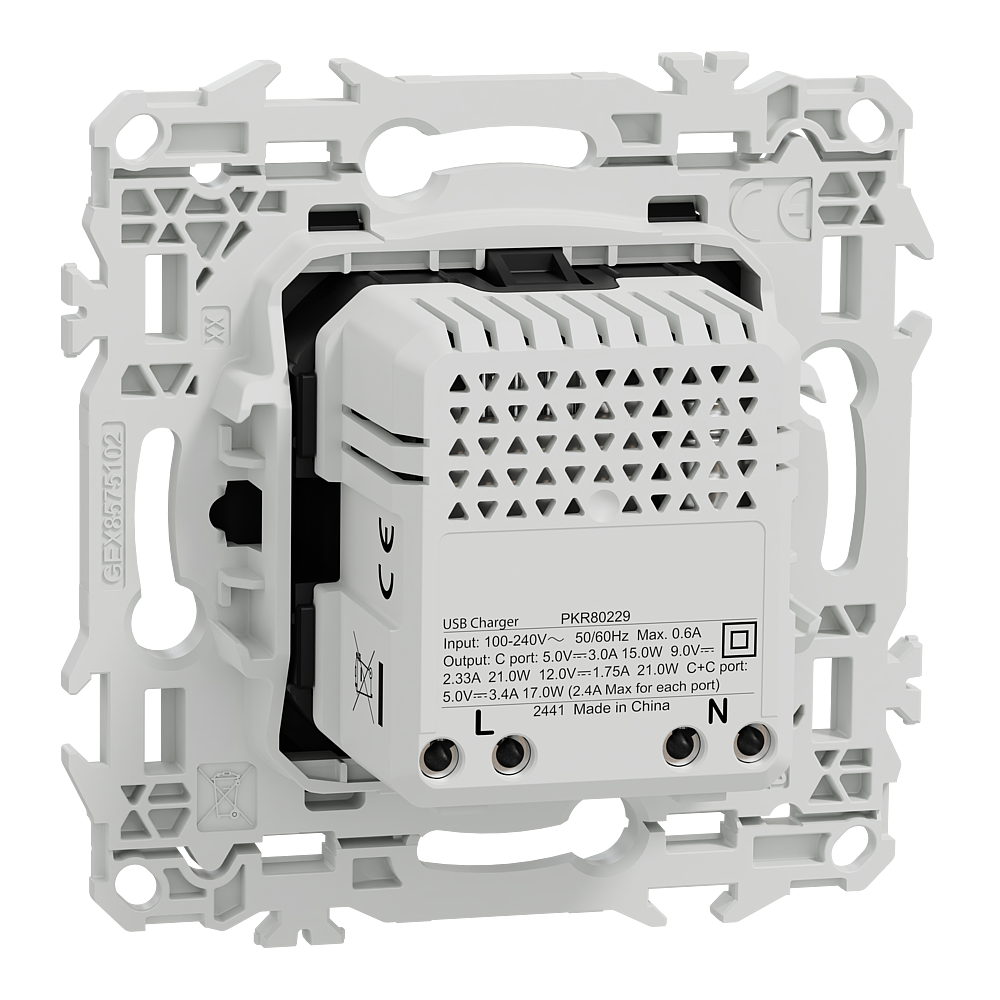 Odace double chargeur USB-C 21W noir